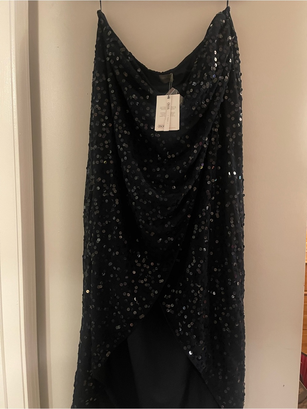 ASOS Curve Black Sequined High-Low Draped Skirt